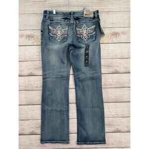 Adiktd Mid-Rise Original Fit Bootcut Jeans Women's 16 Blue Studded Embroidered